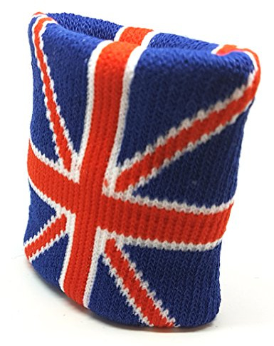 Set of 2 Union Jack Sweatband Logo Wristbands England Union Jack, Sweat-Wicking Elastic Bands for Men & Women, Ideal for Running, Zumba, Tennis, Golf, Yoga, Cycling & Fitness