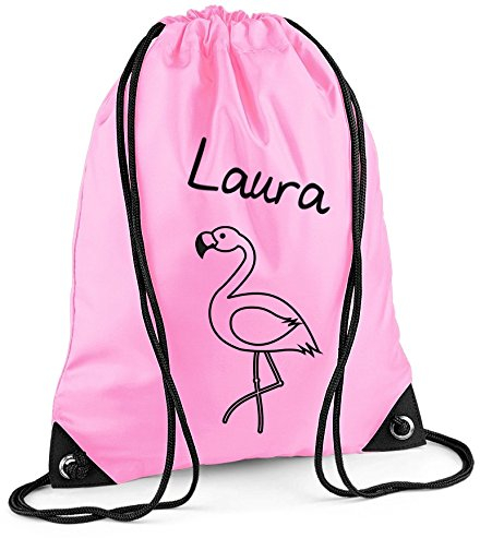 minimutz Turnbeutel mit Namen | inkl. NAMENSDRUCK | Motiv Flamingo rosa schwarz | personalisiert & bedruckt | Kinder Mädchen Sportbeutel Rucksack Kindergarten
