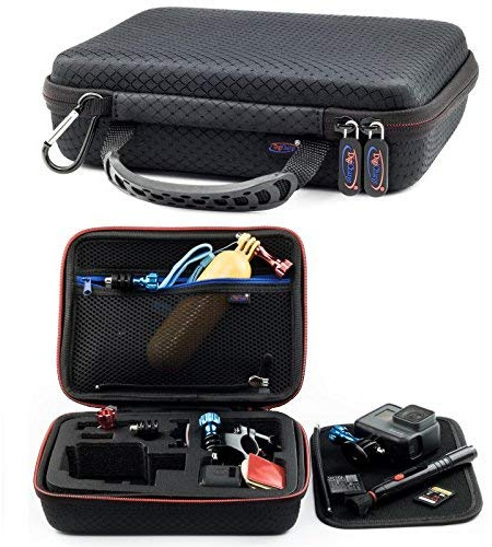 Digicharge Action Camera Carrying Case,compatible,unique | For GoPro Lit Hero 13/12/11 Max 2, DJI Osmo Action, Akaso; Shockproof Travel Bag with Foam Compartments & Mesh Pocket