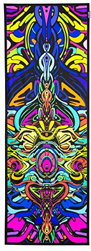 PSYWORK Schwarzlicht Stoffposter Neon Dragon Tempel, 0,50x1,45m
