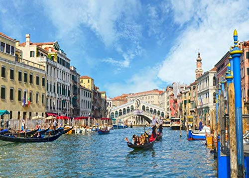 BELECO 7x5ftFabric Venice Italy Backdrop Gondola Near to Famous Rialto Bridge in Venice Photography Backdrop for Italian Party Decorations Adult Game Birthday Photoshoot Photo Background Props