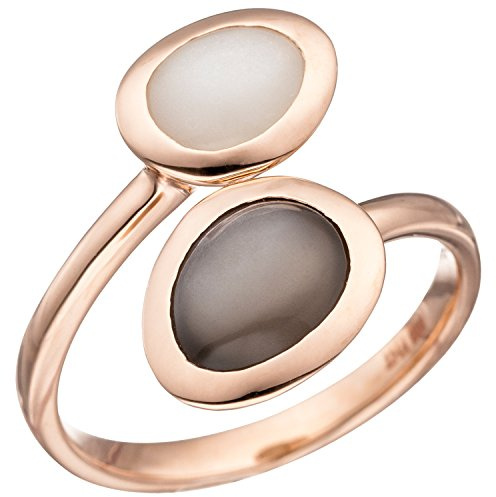 Jobo Damen-Ring aus 14 Karat 585 Rosegold mit 2 Mondsteinen hell und dunkel