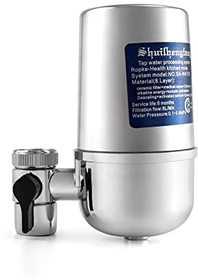QWORK Filtre à Eau du Robinet , 8 Couches de Purification au Charbon et Céramique , réduit les odeurs et les sédiments , S adapte sur Tous Les Robinets Standards