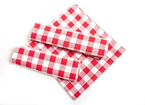 texpot Lot de 6 Serviettes de Table à Carreaux Rouges et Blancs - 20 mm - 100% Coton - 40 x 40 cm