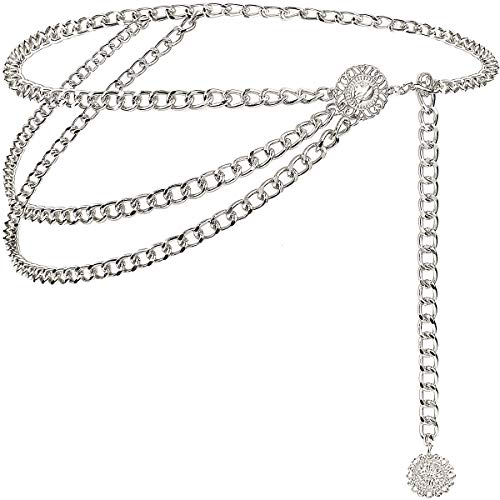 Suyi Silber Kettengürtel für Frauen Mädchen Taille Kettengürtel Mehrschichtige Körperbauchkette 130CM Silver