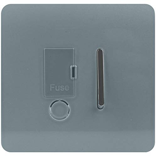 Trendi Switch Screwless Artistic Modern Glossy Tactile 230V Switched 13 A Single Fused Spur Connection Unit w/Flex Outlet Chrome Rocker in Cool Grey - ART-FSCG
