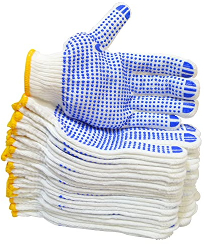 Working gloves for men or women winter dots flip resistant grip repairing builder construction gardening housework skincare stretchy durable gloves warehouse worker 12 pairs, White