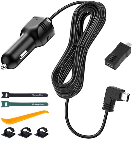 Range Tour Dash Camera Car Charger, Mini USB and Micro USB Interfaces, L-Type Driving Recorders Power Cord Universal Car Adapter Power Cord 4m/13.12ft 12V/24V to DC5V 3A