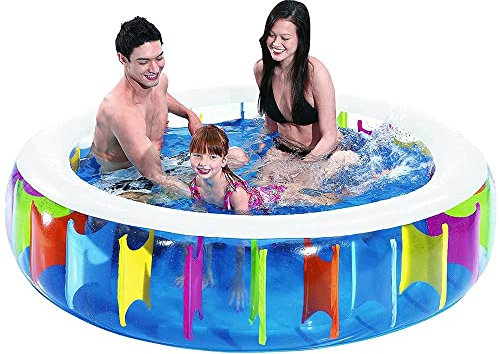 Bakaji Piscina Gonfiabile Fuoriterra Rotonda Family in PVC Multicolore Diametro 190cm Altezza 50cm da Esterno Giardino Capacità 577 Litri