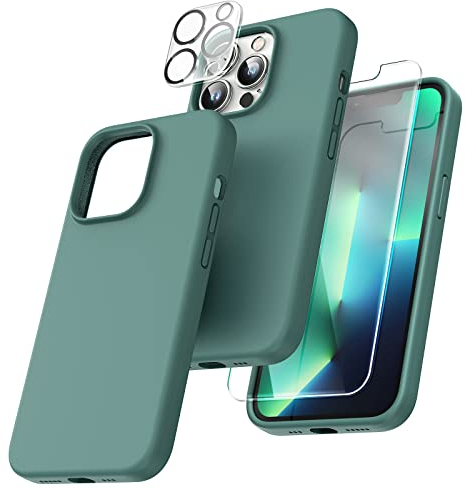 TOCOL Cover per iPhone 13 Pro 6,1 Pollic, Silicone Resistente, Fodera in Microfibra, Custodia per iPhone 13 Pro Protezione Antiurto Silicone, Verde Notte