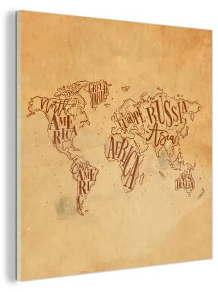 MuchoWow Glasbild Glasfoto Wandbild Bilder Deko 50x50 cm Weltkarte - Vintage - Papyrus