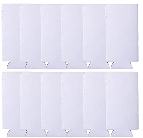 Fundas delgadas para latas, 12 piezas de sublimación en blanco de neopreno, fundas para enfriar latas, aislantes plegables, soportes para cerveza para latas delgadas de cerveza de 12 onzas