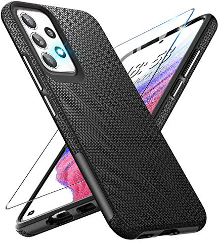 Handyhülle für Samsung Galaxy A53 Hülle mit Panzerglas Schutzfolie, Stoßfest Kratzfestigkeit rutschfest Schutzhülle Schwer Silikon Armor Galaxy A53 5G Hülle (Schwarz)