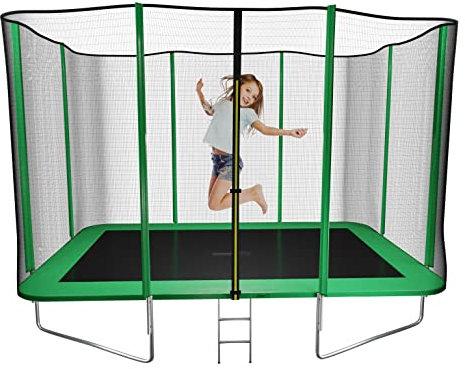 MASGAMES Elastisches Bett, rechteckig, L | Sicherheitsnetz | Leiter inklusive | verzinkter Rahmen | für den Außenbereich | unterstützt das Gewicht Erwachsene | Maße: 305 cm lang x 215 cm