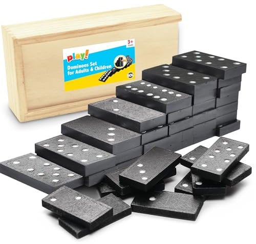 SOL 28pk Dominoes Set for Adults or Children, Educational Traditional Dominos Tile Game with Wooden Case, for Christmas, Birthday, Family Gatherings, Travel, and Kids Party Bag Fillers.