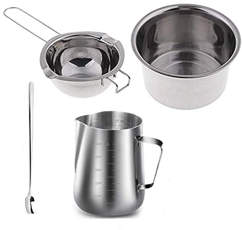 Dacvgog 4 Pot Stainless Steel Double Boiler, Handle, Mixing Pot, Jug and Spoon, Candle Soap Making, DIY Scented Candle