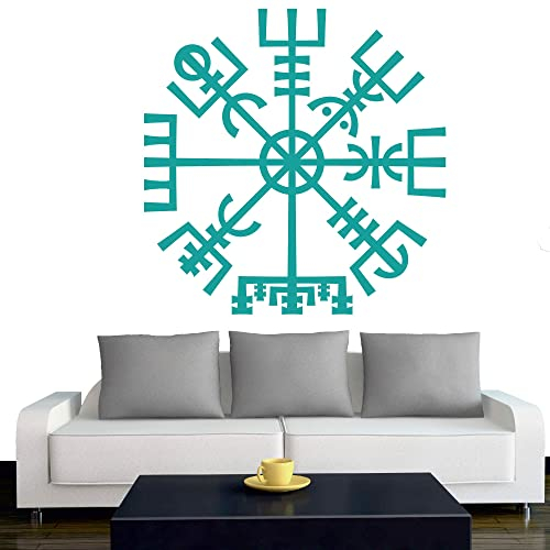 INDIGOS UG - Wandtattoo Wohnzimmer - Wandaufkleber Wikinger - Viking - Wikingerkompass - nordisch - Mythologie - 120x120 cm - Tuerkis - Aufkleber Kinderzimmer Schlafzimmer Küche Badezimmer Büro