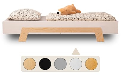 smartwood Kinderbett Puzzle 90x200 mit Lattenrost - Montessori einzelbett für Jungen und Mädchen - Holzbett mit Lattenrost für Teenager - Weiß - 90x200cm