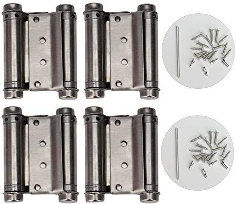 LGEGE 4Pcs 3 inch Double Action Spring Hinge Set for Cafe Swing Door Cowboy Self Closing Door Slivery Stainless Steel Auto Close Door Hinges with Screws, Pins and Rod for Installation