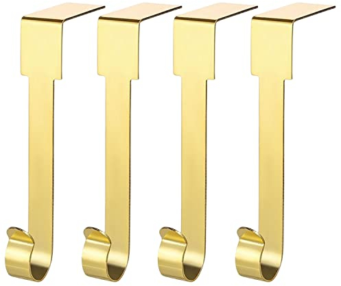 Guojanfon 4 Stück Weihnachtsstrumpfhalter, Metallhaken zum Aufhängen von Weihnachtsstrümpfen, Strumpfhalter für Kaminsims für Weihnachtsdekorationen (Gold)