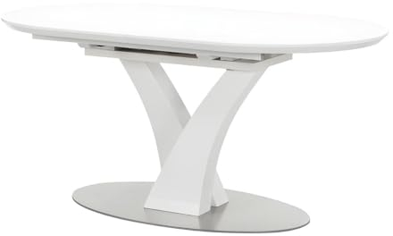 Vente-unique-Esstisch ausziehbar - 6 bis 8 Sitzplätze - Holz & Edelstahl - Weiß lackiert - Talara