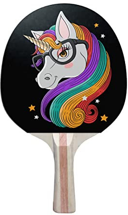TigerTail Sports Tischtennisschläger mit niedlichem Einhorn-Design, 5-lagig, Rot auf der Rückseite