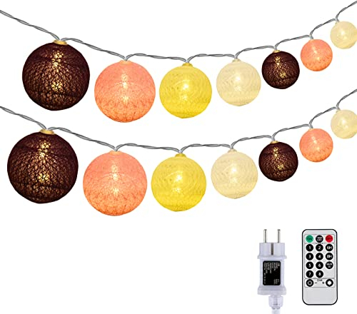 DeepDream Baumwollkugeln Lichterkette, 5M 20 LED Dimmbar Cotton Ball Lichterkette, LED Kugeln Lichterkette Innen mit Fernbedienung und Timer für Kinderzimmer Weihnachten Hochzeit Party(Lila)