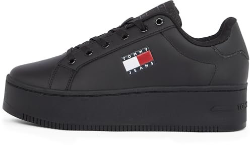 Tommy Jeans Donna Sneakers con Suola Preformata Flatform Zeppa, Nero (Black), 41