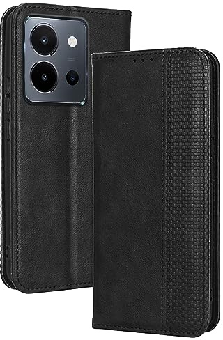 RankOne Flip-Lederhülle handyhülle für vivo Y36 (6.64 Inches) Schwarz