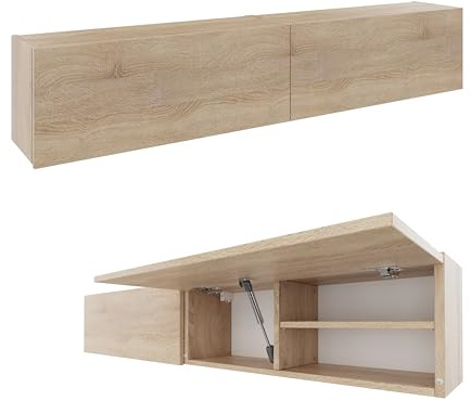 PLATAN ROOM Badschrank 80/120 / 160/200 / 240 breit Badmöbel Badezimmer Klapphängeschrank Schrank Hochglanz Matt Weiß (Sonoma Eiche, 160 x 30 x 25)