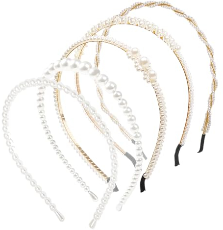 5 Stück Perlen-Stirnbänder, einfaches Hochzeits-Haarschmuck-Set, elegante Retro-Kopfbedeckung, Allgleiches Damen-Stirnband, Styling-Zubehör, geeignet für Partys und den Alltag