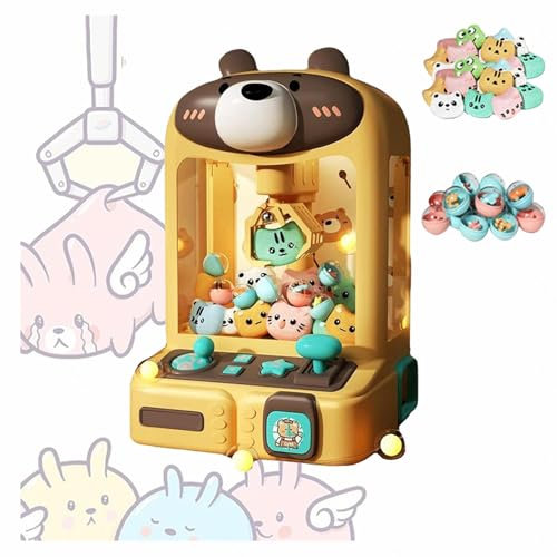 ARTSIM Süßigkeiten Automat, Mini Greifautomat mit Interaktive Lichter,Musik,30*Plüschtieren,10*Gashapons, Greifautomat Groß Geschenke für Erwachsene,Kinds,Bear