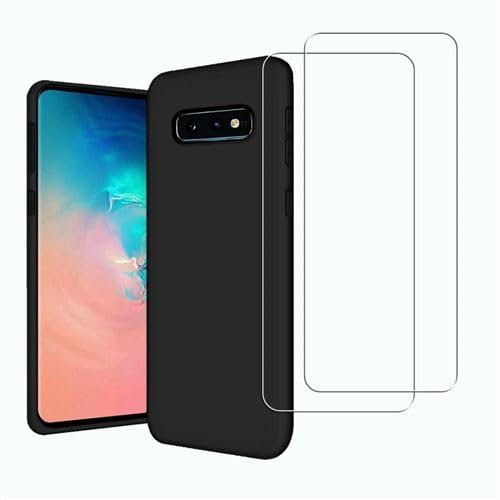 HQ-CLOUD® Coque Silicone NOIR Mat Pour Samsung Galaxy S10E + 2 Verre trempé Film Protection écran - Anti Rayures - Ultra Résistant Dureté 9H