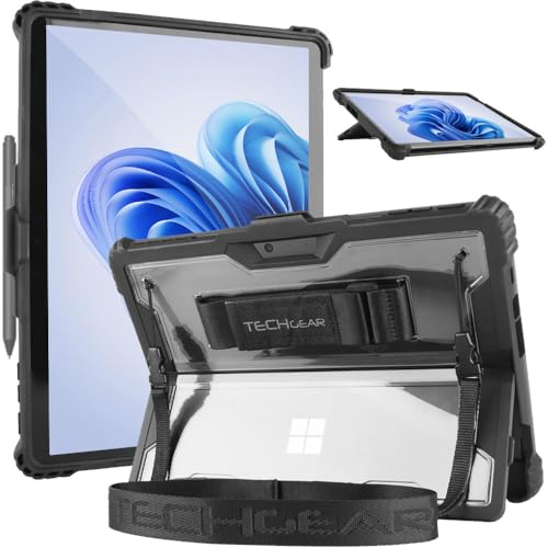 TECHGEAR DuraTUFF Hülle kompatibel mit Microsoft Surface Pro 9 / Pro 10 [Signature Keyboard kompatibel] Robuste, stoßfeste Schutzhülle mit Handschlaufe, Schultergurt, Ständer und Stifthalter