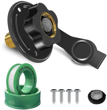 YTFSA Entrée d'eau pour camping-car avec clapet anti-retour, entrée d'eau de rechange pour camping-car, 3/4 NH femelle vers 1/2 NPT mâle, bride noire, entrée d'eau douce pour camping-car, camping-car