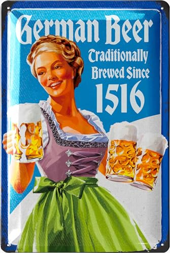 LANOLU Retro Blechschild Deutsches Bier Tradition seit 1516 - Biertrinker Geschenk Bierliebhaber, lustiges Bierschild, Blechschilder Bier, Metallschilder mit Sprüchen 20x30cm