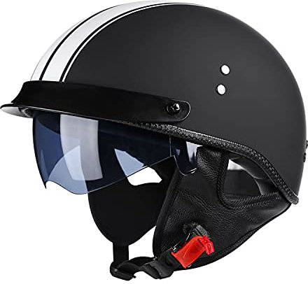 Jet Moto Casque Bol Demi-Casque avec Visière Retro Casque Bol Moto Bols ECE Homologué Demi Casque De Moto pour Street Bike Cruiser Chopper Moped Scooter,Adultes Casques Moto Jet D,XXL