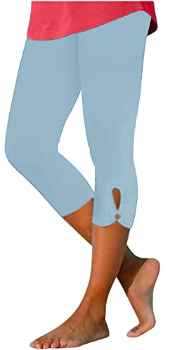 EMATOP 3/4 Leggings Damen Sommer Sport Jogginghose High Waist Sporthose Baumwolle Blickdicht Yoga Hose Kurze Einfarbig Sportleggins Elastische Taille Yogahose Casual Slim Fit Laufhose Frauen