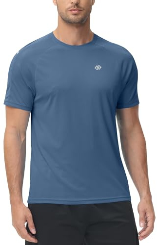 MoFiz Rashguard Anti-UV Homme Manches Courts T Shirt Séchage Rapide Surf UPF 50+ pour Natation Surf Plongée Plage Bleu Foncé EU M