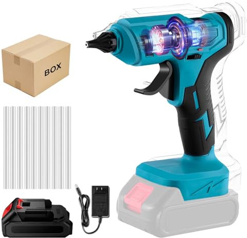 GOXA FUNZIONI 18V 100W Pistola Colla a Caldo Senza Fili Alimentazione a Batteria 6500mAh 10x Stick Colla Compatibile con Batteria Makita 18V (Serie B)