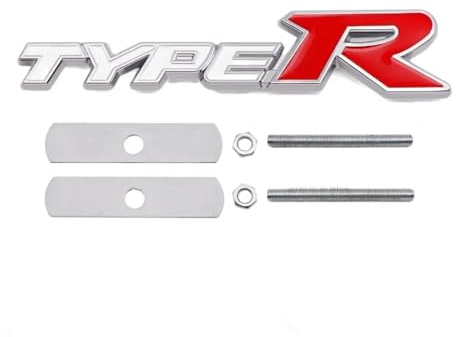 AQXYWQLL 3D-Metall-Typ-R-Logo, Frontgrill-Abzeichen, Heckkoffer-Emblem-Aufkleber, kompatibel mit Civic Typer CRV HRV Accord Fit Autozubehör(Color:Grill White Red)