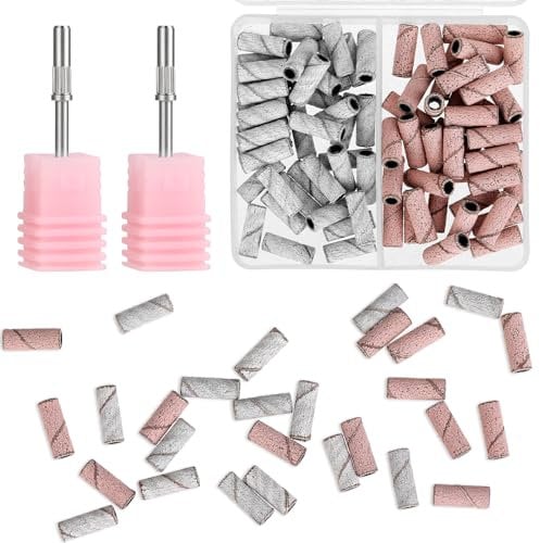 Dimeho 80Pcs Sanding Bands for Nail Drills, Extra Fine Sanding Bands for Nail with 2Pcs Small Mandrel Bit for Nail Drill 150# 240# Grit Upgrade Nail Sanding Bands for Acrylic Nails Gel Manicure
