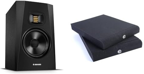 ADAM Audio T7V Studio Monitor for recording, mixing and mastering, Studio Quality Sound (Single) & Adam Hall Stands PAD ECO 2 - Isolation Pad for Studio Monitors 265 x 330 mm