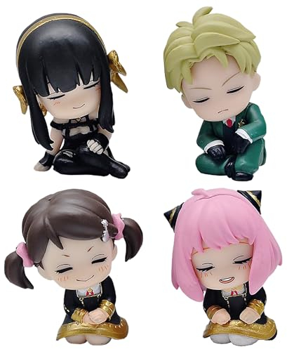 Jiumaocleu 4 Stück/Set Spionagefigur Anya Forger Look Up Figur Yor Forger Statue Loid Forger Figur Modell Anime Cake Topper Dekoration Sammlerstück Geschenke für Fans