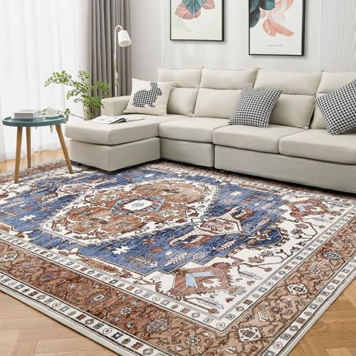 WONGS BEDDING Teppich Wohnzimmer Große 160x230 cm Vintage Low Pile Teppich Weiche Anti-Rutsch Teppich Waschbare Künstliche Wolle Teppich für Schlafzimmer Büro Esszimmer