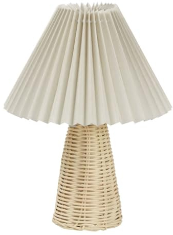 NOENNULL Plissee-Lampe – Kleine Tischlampe, Nachttisch-Mini-Nachttischlampe mit Rattan-Sockel, Plissiertes ästhetisches Vintage-Nachtlicht Schlafzimmer-Wohnzimmer-Dekoration