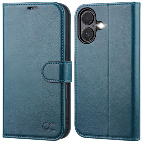 OCASE for iPhone 16 Case, PU Leather Wallet, Magnetic Flip Folio Cover with RFID Blocking, Card Holders, Shockproof TPU, and Kickstand for 6.1 Inch iPhone 16 (2024), Peacock Blue