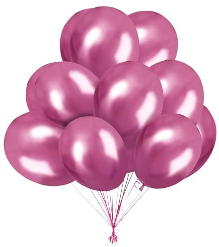Ledeak 50 Pezzi Palloncini Rose Gold, 10 Pollice Palloncini Metallo Festa Dorati, Lattice Elio Palloncino per Festa di Laurea Anniversario Decorazioni Compleanno Feste Matrimonio (Rosa Fucsia)