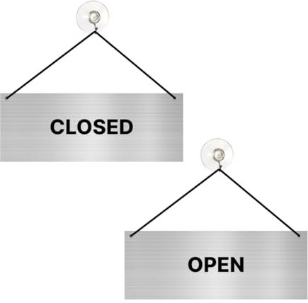 Open Closed - Cartello sospeso 16 cm x 6 cm, con ventosa, double face
