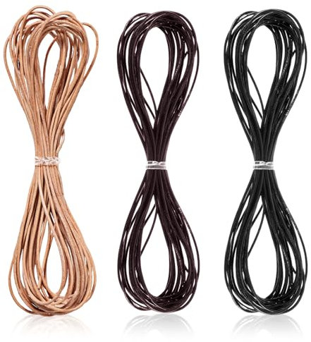 Lederband für Ketten 3 Rollen 5M x 1mm Lederschnur aus echt Leder Lederband 1mm Natur Echtlederband Lederbänder für Kette Armband Schmuck DIY Handwerk - Reißfeste Lederschnüre Schwarz Kaffeefarbe